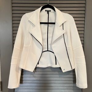 Express White Blazer with Asymmetrical Zipper and Structured Shoulders